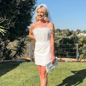 Champagne Season Embellished Pearl Sequin Feather Strapless Dress